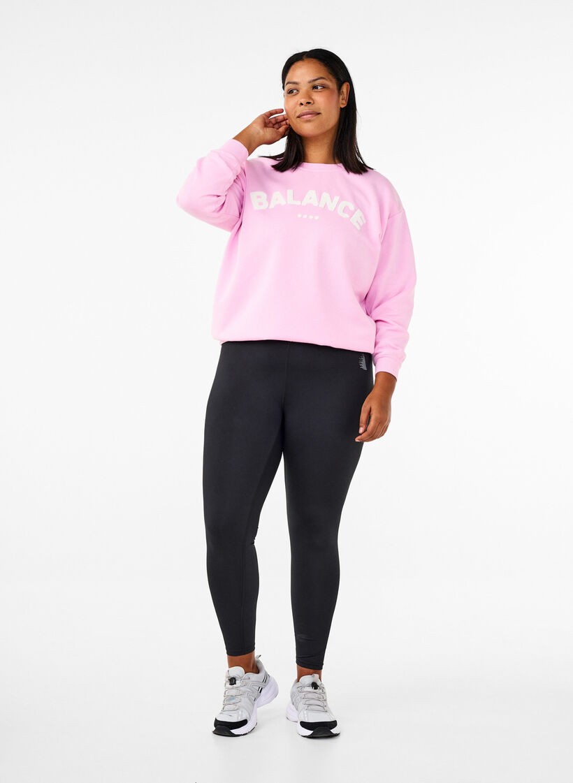 Sweatshirt med frott&eacute;text, Rosa, Model image number 1