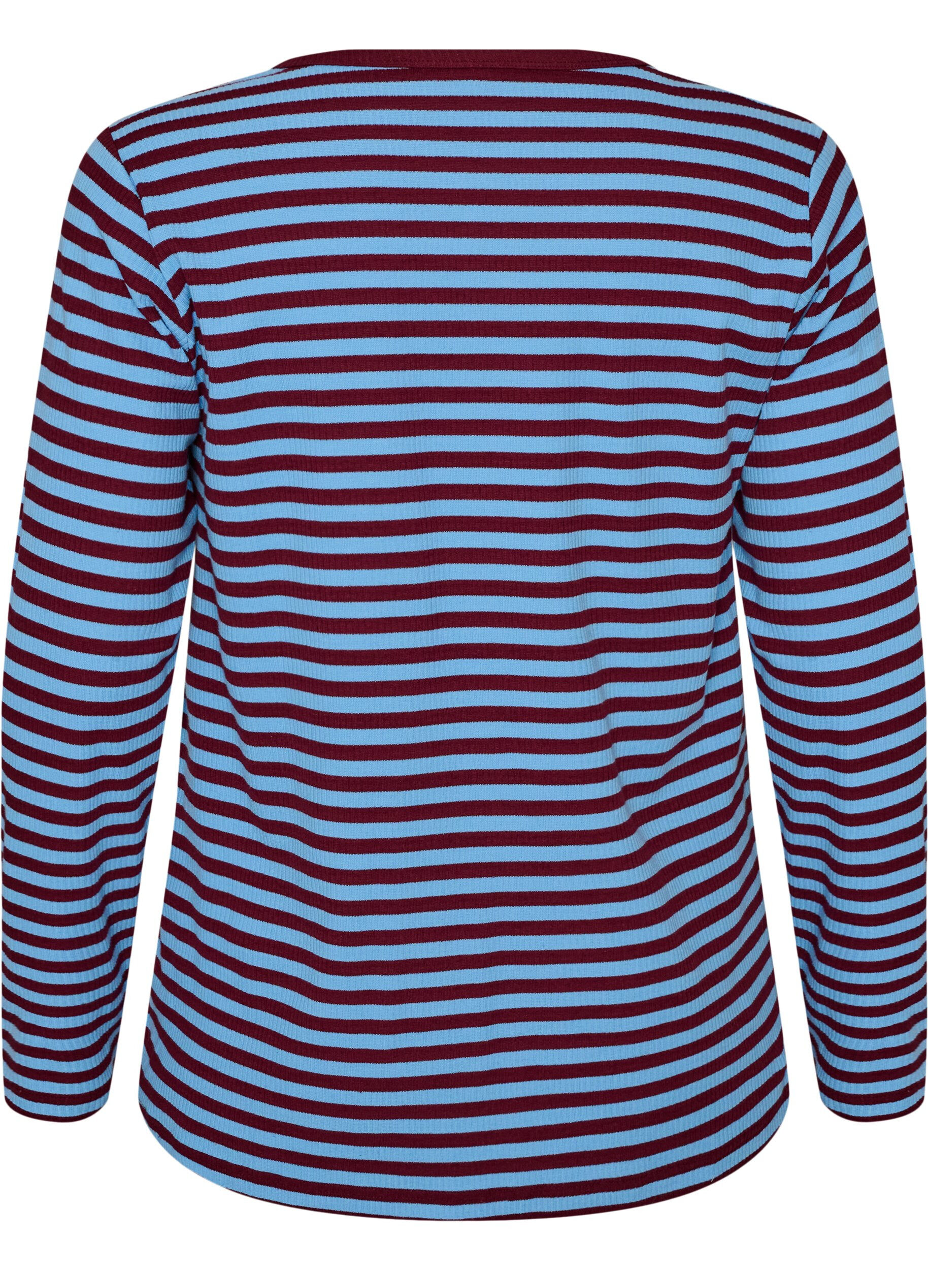 ZizziRandig blus med l&aring;nga &auml;rmar, Bl&aring;, Packshot image number 1