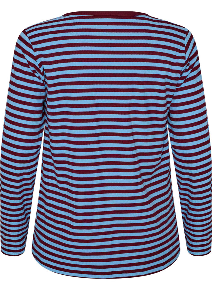 Randig blus med l&aring;nga &auml;rmar, Bl&aring;, Packshot image number 1