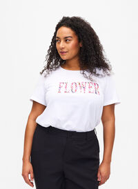 T-shirt i bomull med texttryck, B. White w. Flower, Model