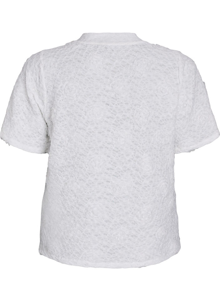 Blus med 3D-blommor och korta ärmar, Vit, Packshot image number 1