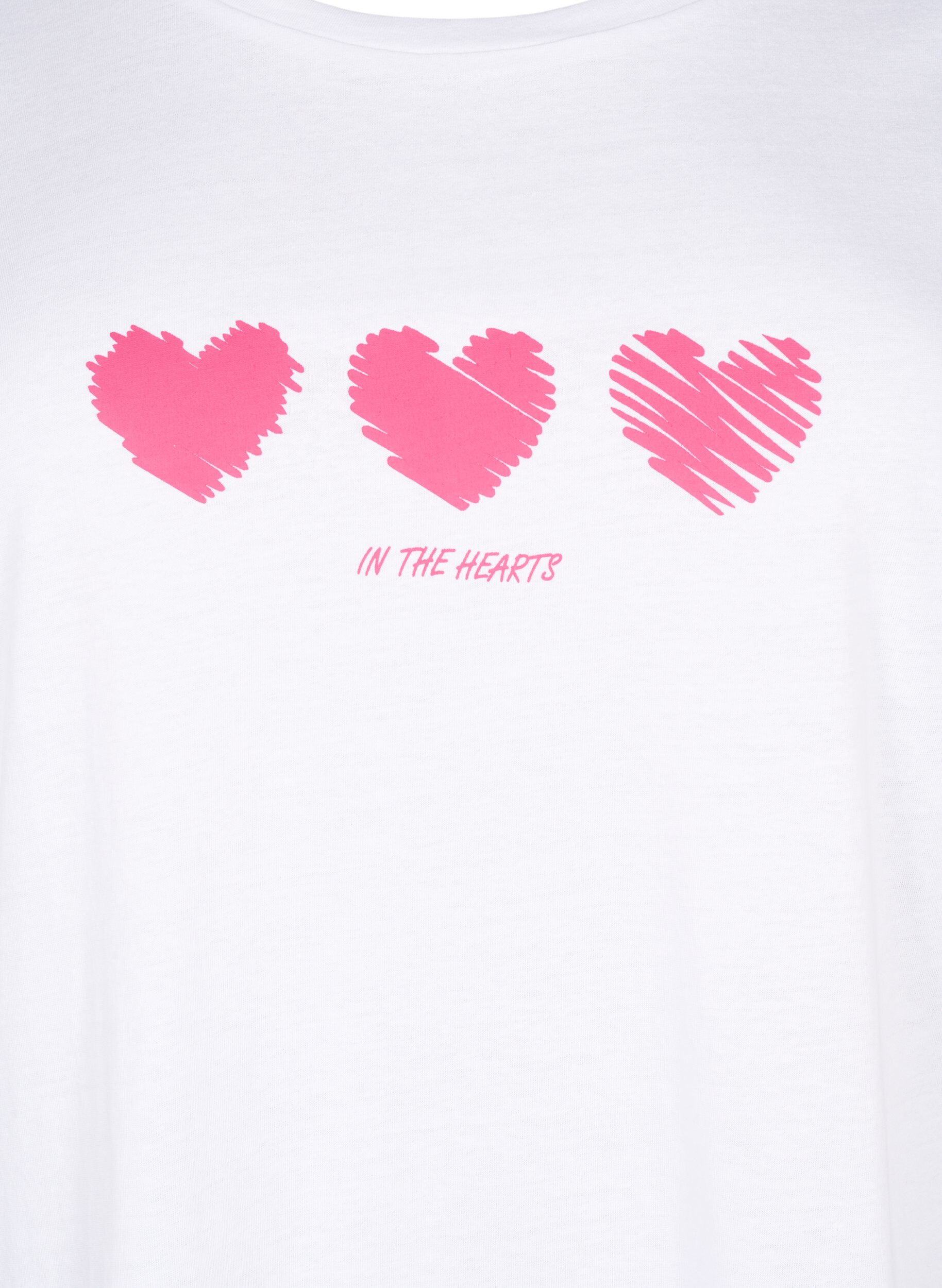 Zizzi T-shirt i bomull med rund halsringning och tryck, B. White W. Hearts, Packshot image number 2