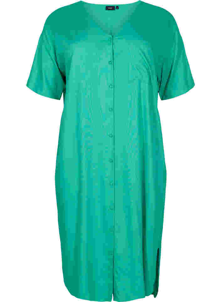 Kortärmad skjortklänning i viskos, Holly Green, Packshot image number 0