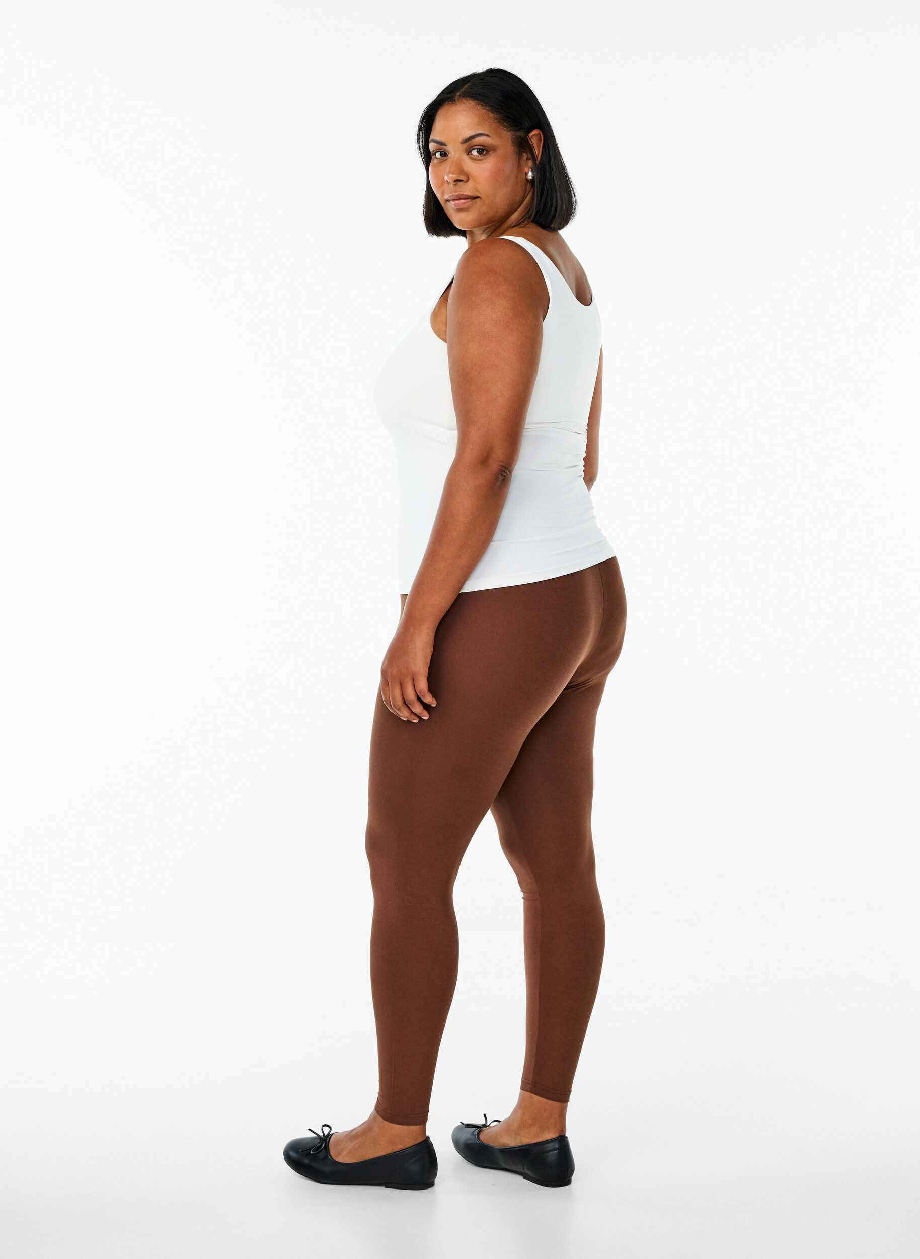 Zizzi Basic leggings i viskos, Brun, Model image number 2