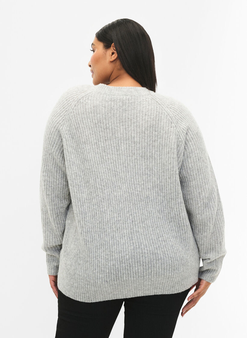 Melerad pullover med pärlknappar, Light Grey Melange, Model image number 1