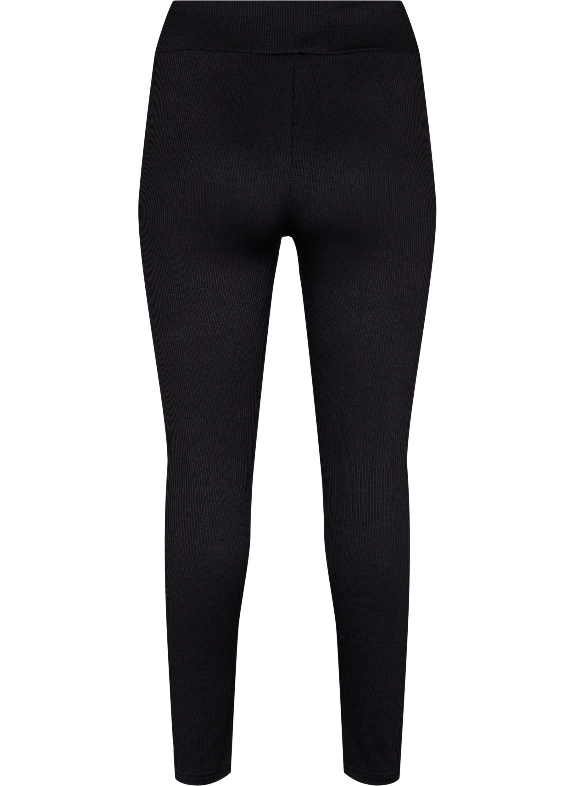 Zizzi Ribbade leggings med stretch, Black, Packshot image number 1