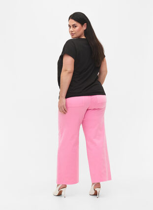 Utsvängda jeans med hög midja, Pink, Model image number 1