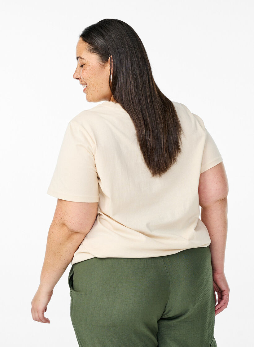 T-shirt i bomull med tryck, Beige, Model image number 2