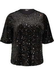 Blus med paljetter och armb&aring;gsl&aring;nga &auml;rmar, Svart