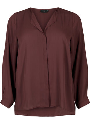 Enfärgad skjorta med V-ringning, Fudge, Packshot image number 0