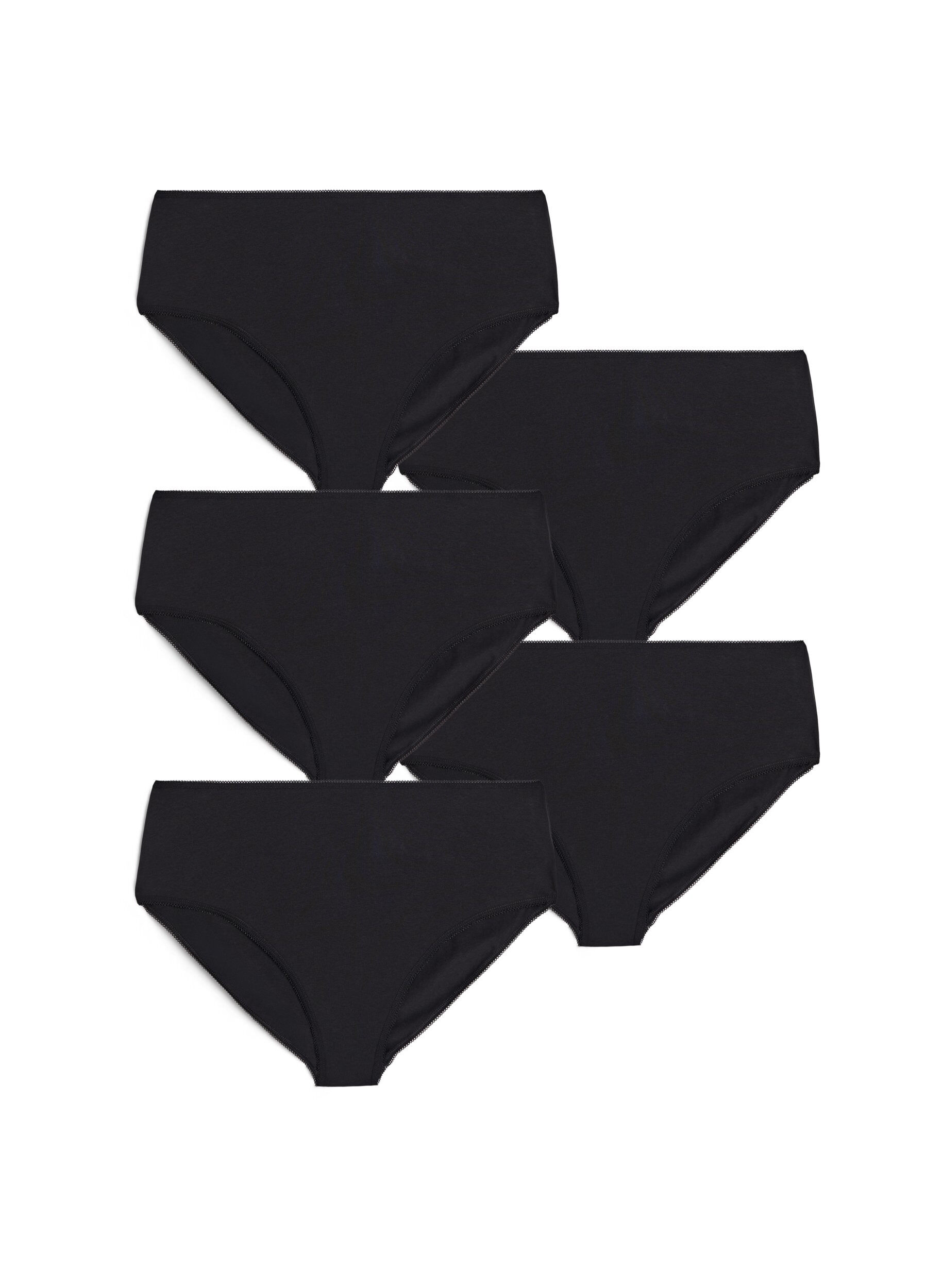 Zizzi 5-pack bomullstrosor med normal midja, Svart, Packshot image number 0