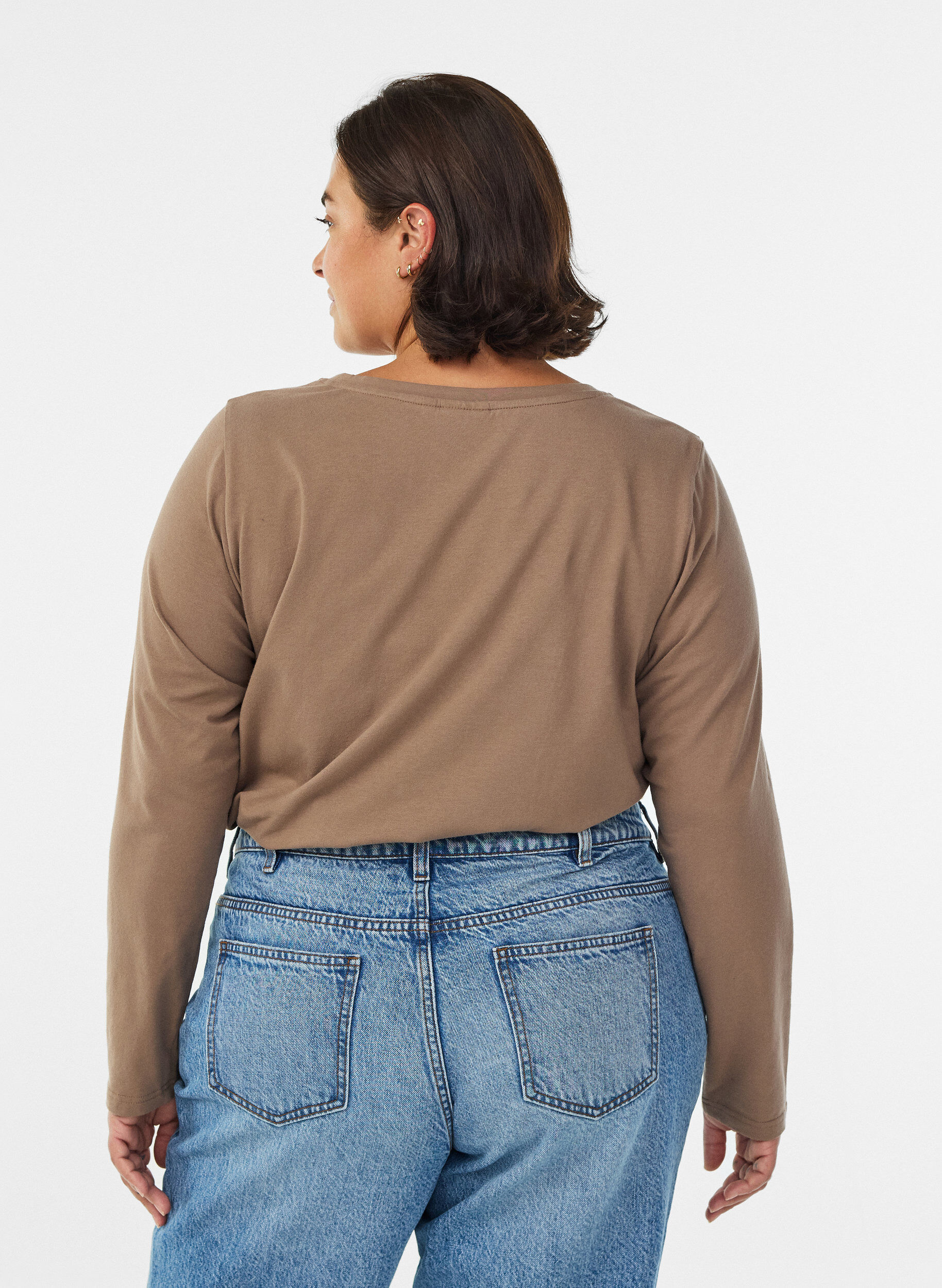 ZizziBaslinne i jersey med l&aring;nga &auml;rmar, Brun, Model image number 2