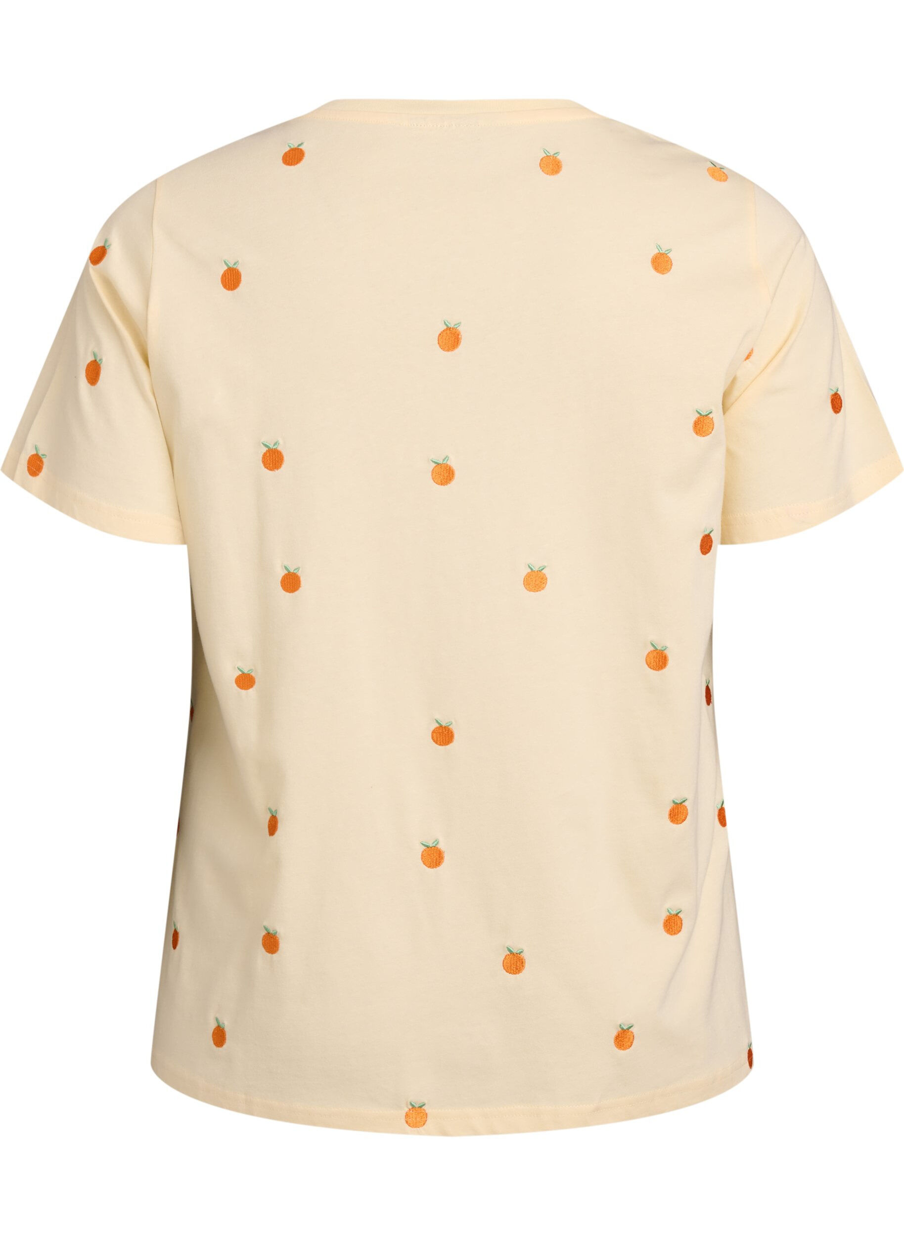 Zizzi T-shirt i ekologisk bomull med broderade motiv, Gul, Packshot image number 1