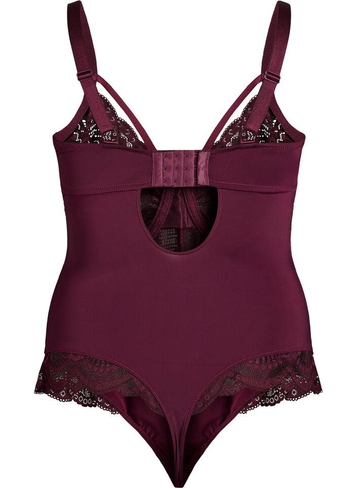Body i spets med bygel och banddetaljer, R&ouml;d, Packshot image number 1