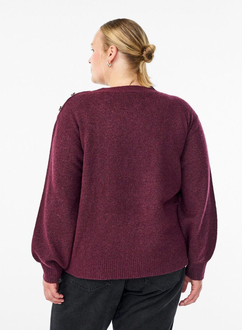 Stickad blus med knappdetalj, M&ouml;rk Bordeaux, Model image number 2