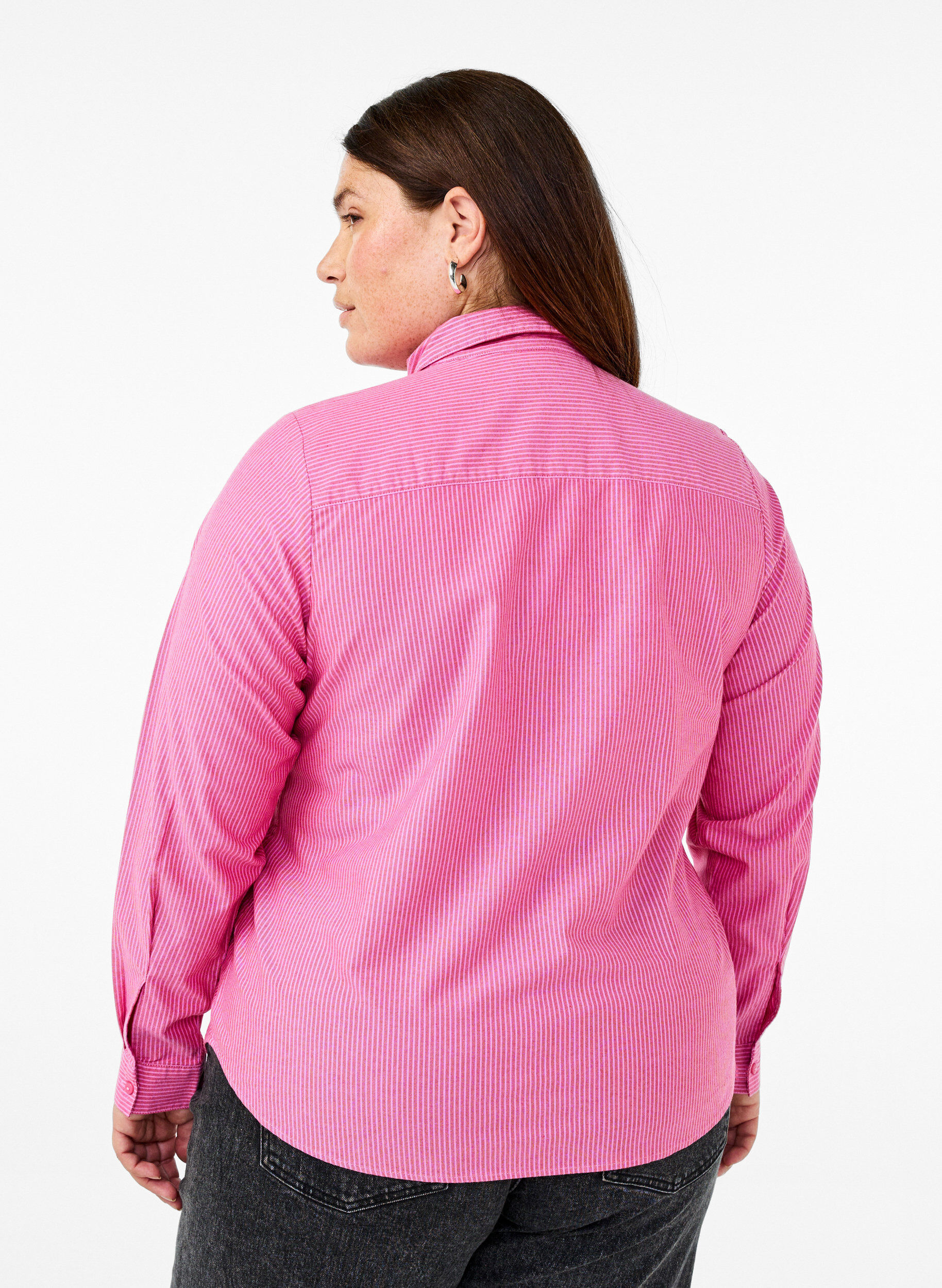 Zizzi L&aring;ng&auml;rmad bomullsskjorta, R&ouml;d, Model image number 2