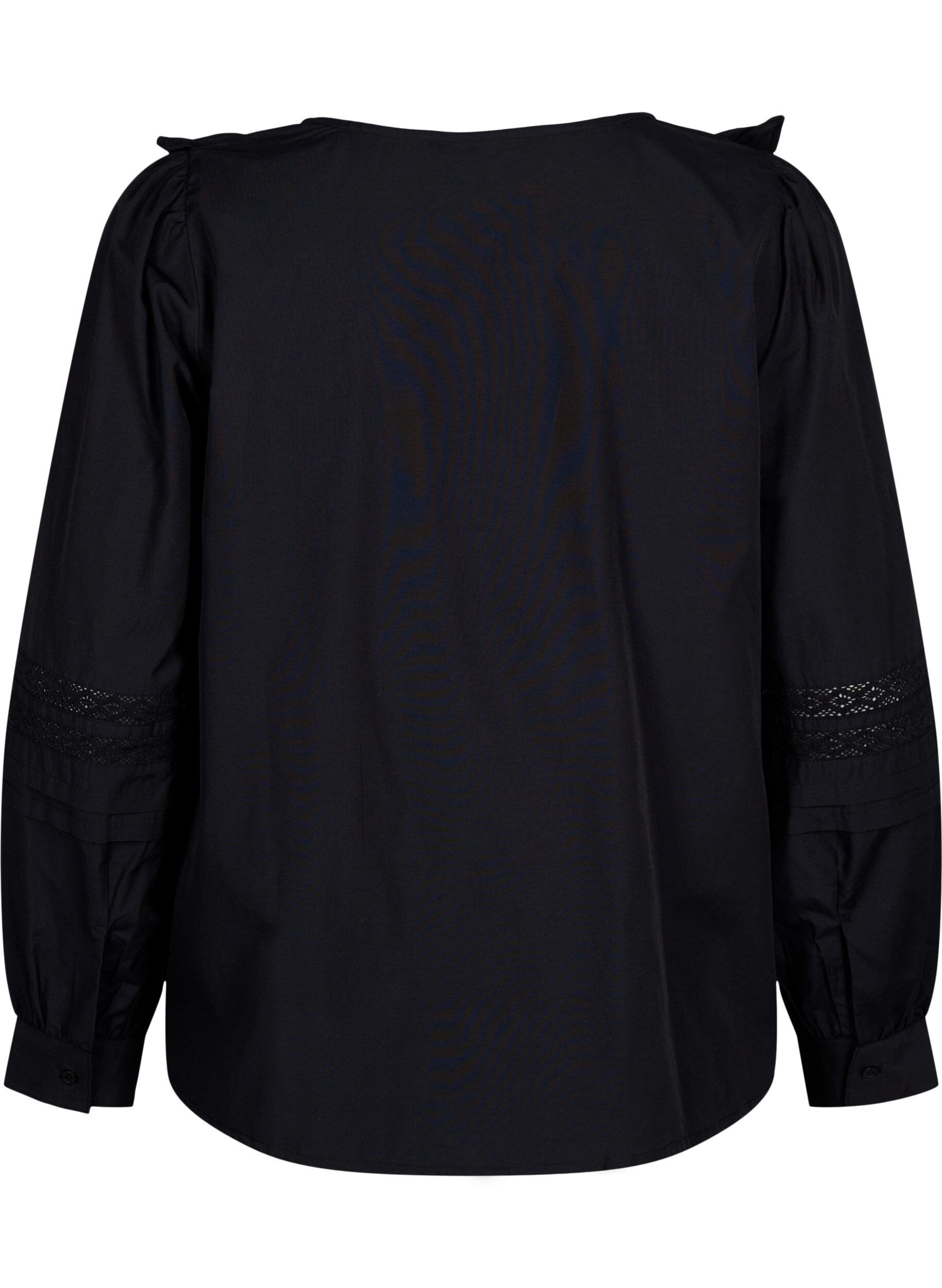 Zizzi Blus med volanger och spets, Svart, Packshot image number 1