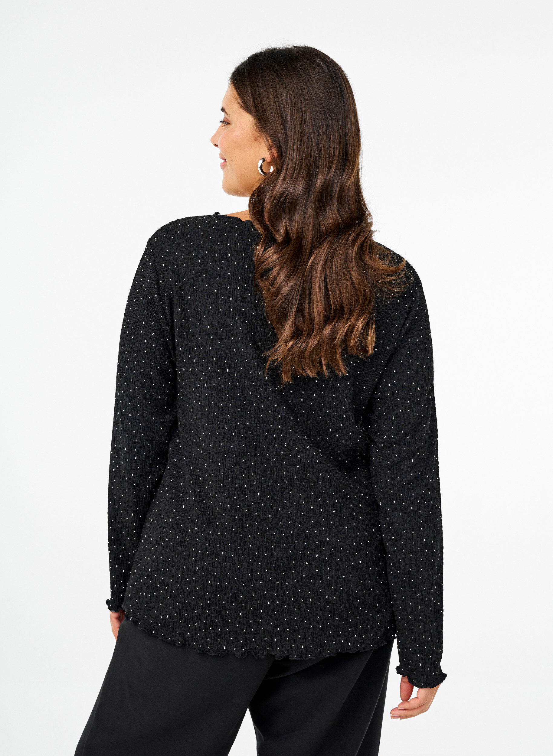 Zizzi L&aring;ng&auml;rmad blus med strass, Svart, Model image number 2