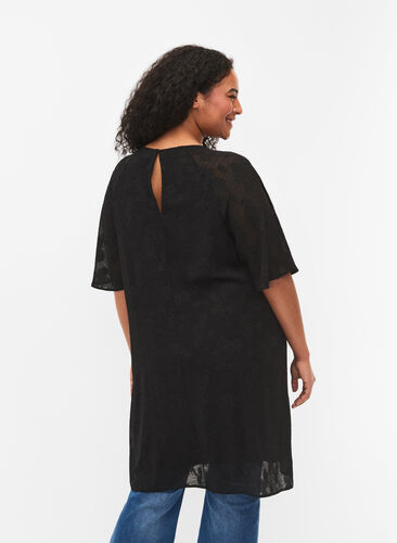 Klänning med struktur och korta ärmar, Black, Model image number 1