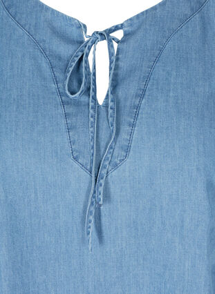 Kortärmad denimblus i bomull, Medium Blue Denim, Packshot image number 2