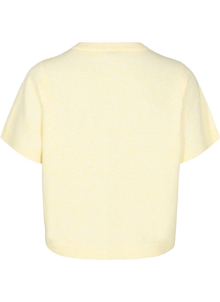 Stickad kofta med korta ärmar, Gul, Packshot image number 1