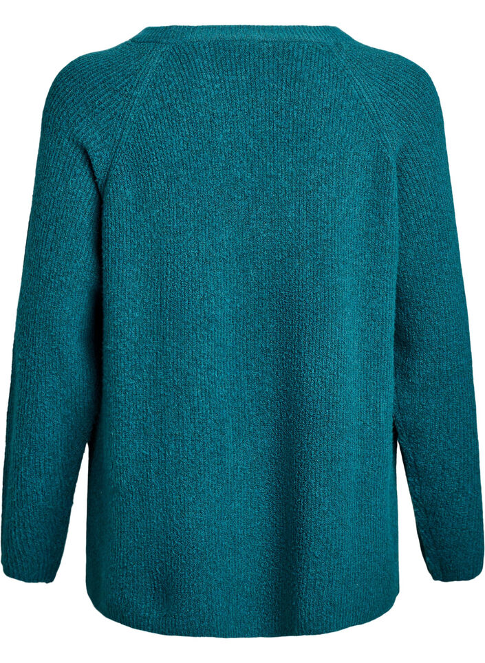 Stickad tr&ouml;ja med diagonalt m&ouml;nster och raglan&auml;rm, Gr&ouml;n, Packshot image number 1