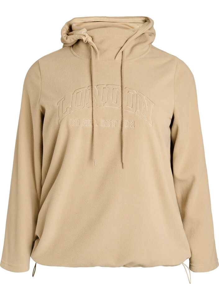 Huvtr&ouml;ja i fleece med h&ouml;g hals och broderad text, Beige, Packshot image number 0