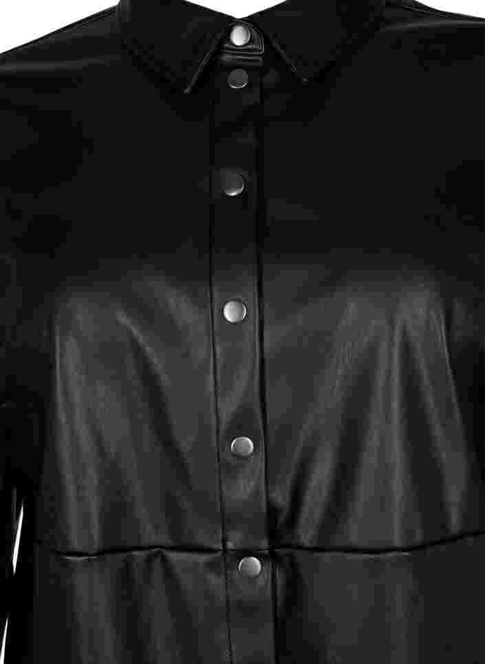 Lång skjorta i läderimitation, Black, Packshot image number 2