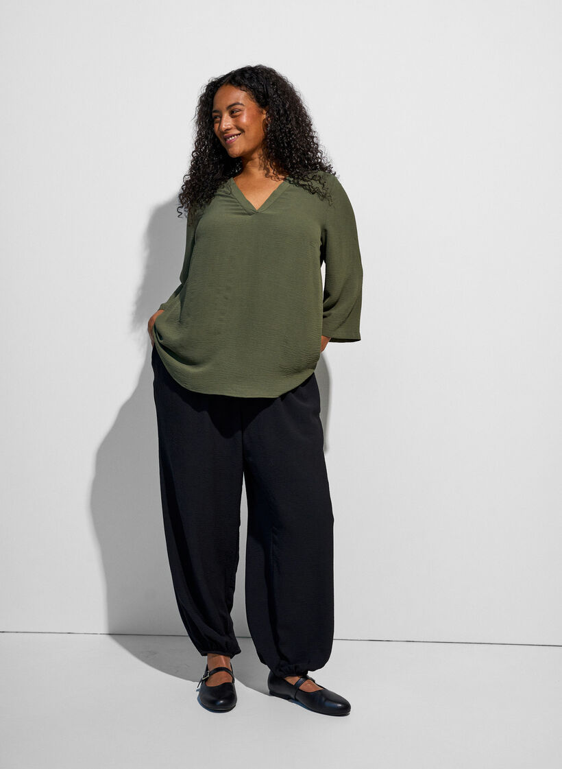 Blus med 3/4-&auml;rm, Gr&ouml;n, Model image number 1