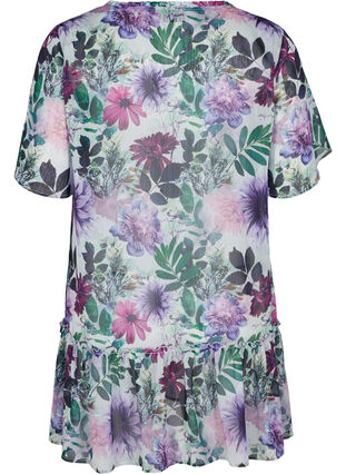 Kortärmad tunika med blommigt mönster, Purple Flower mix, Packshot image number 1