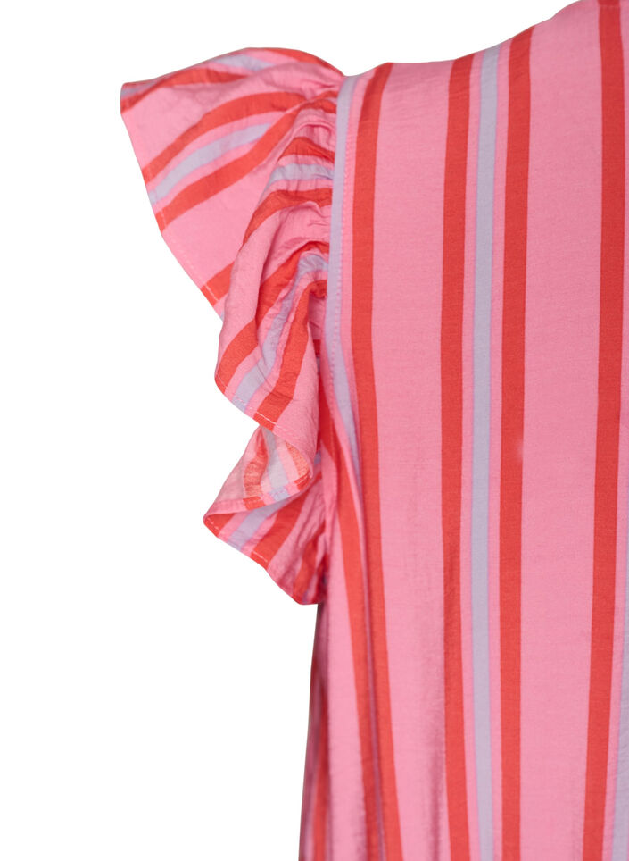 Randig midikl&auml;nning med empirsk&auml;rning och volanger, Rosa, Packshot image number 3