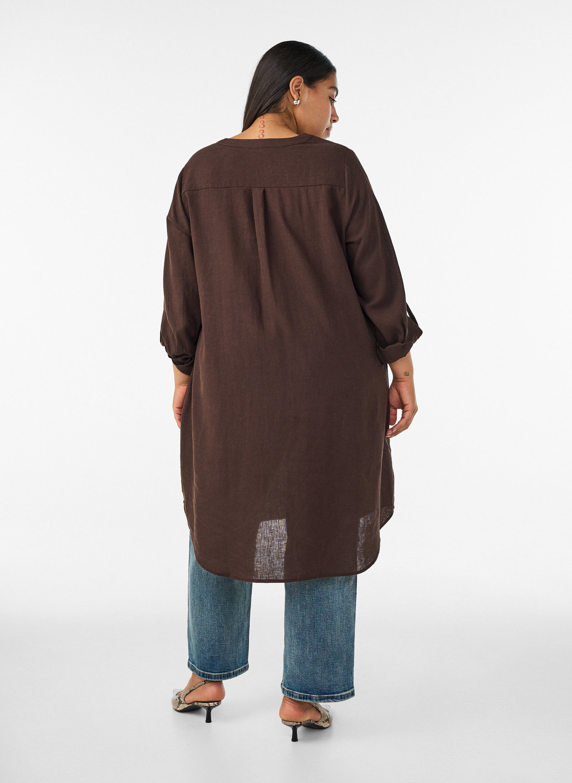 ZizziL&aring;ng skjorta i linne och viskos, Brun, Model image number 1