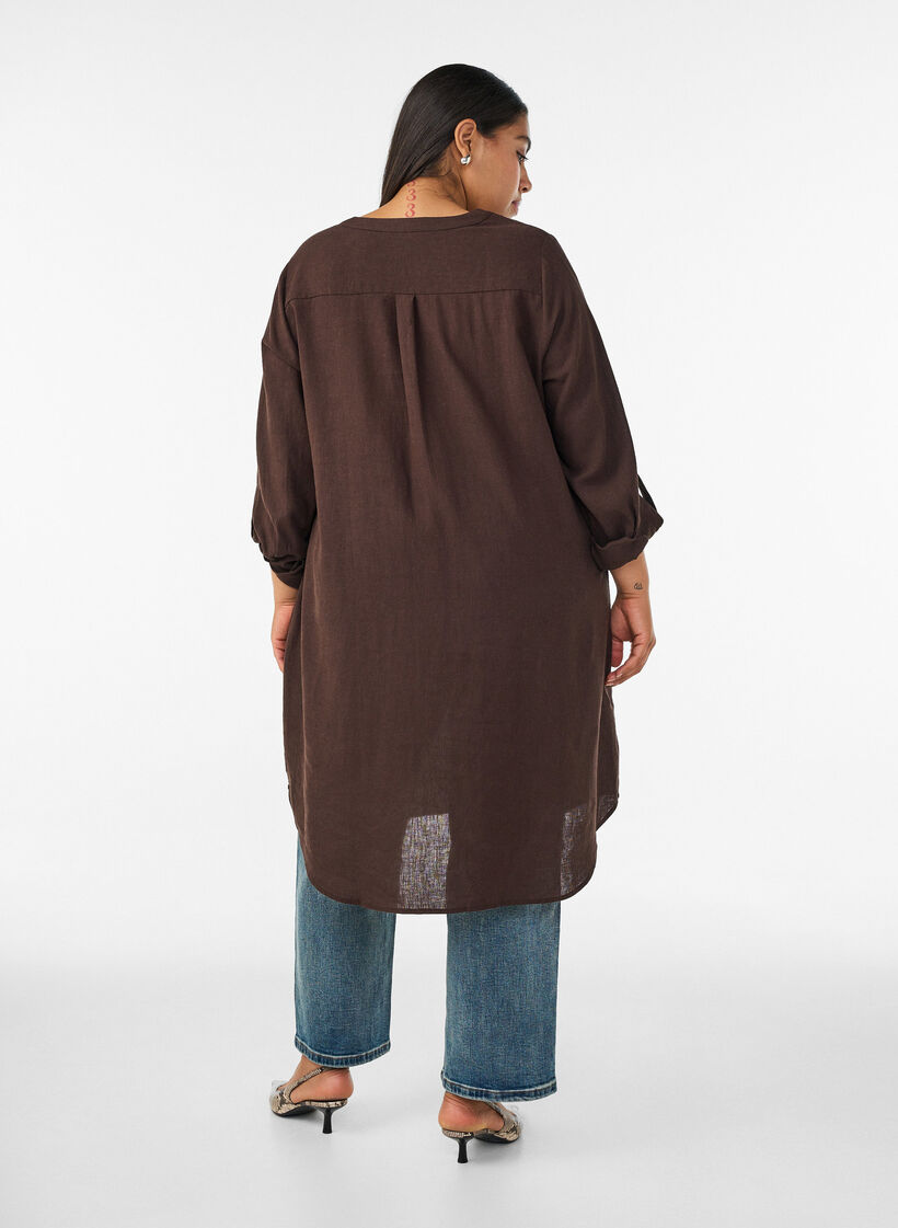 L&aring;ng skjorta i linne och viskos, Brun, Model image number 1
