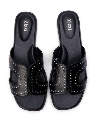 Platta slip on-sandaler med bred passform och nitar, Black, Packshot image number 2