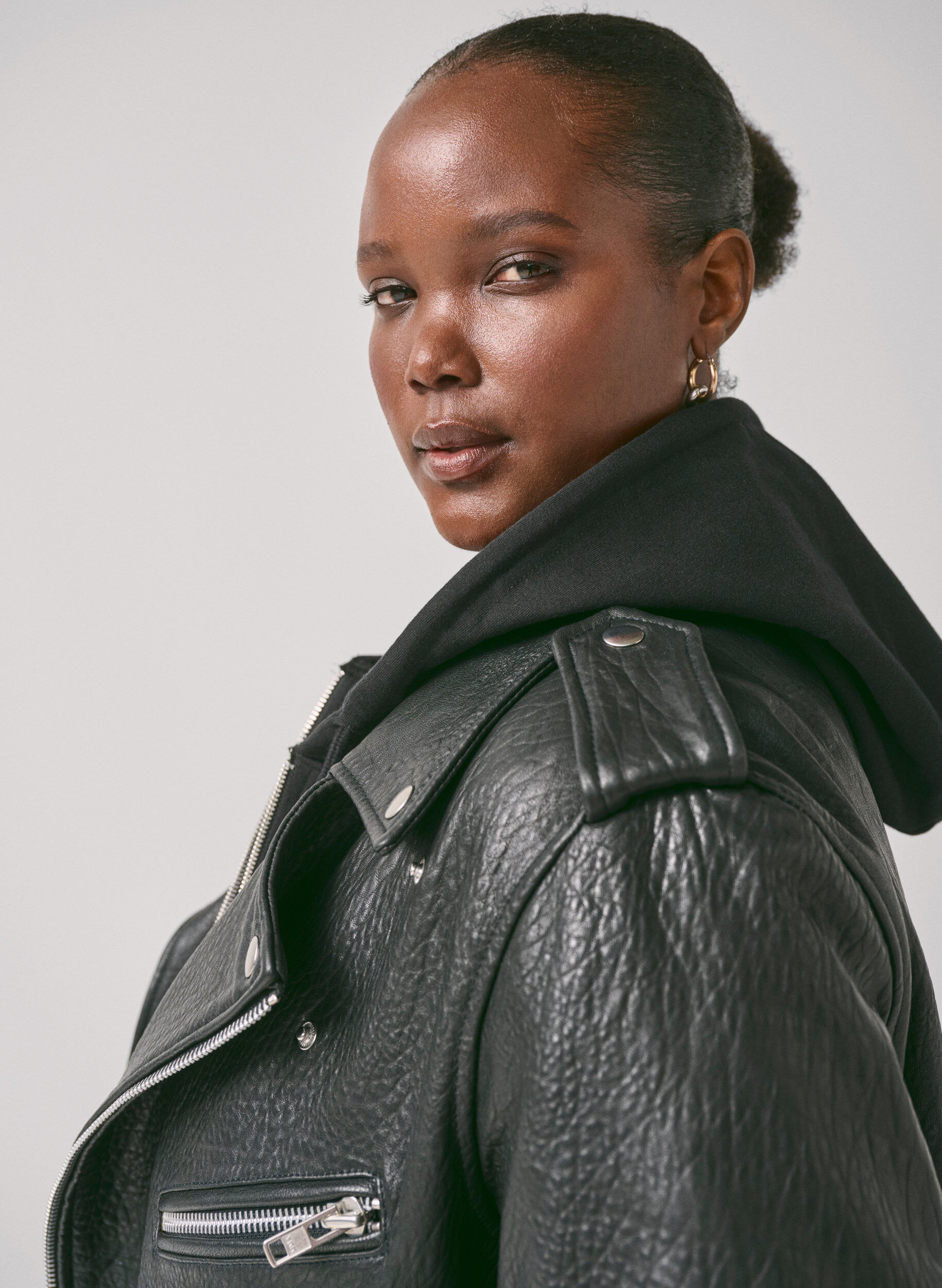 Zizzi Bikerjacka i l&auml;der med fickor, Black, Image image number 0