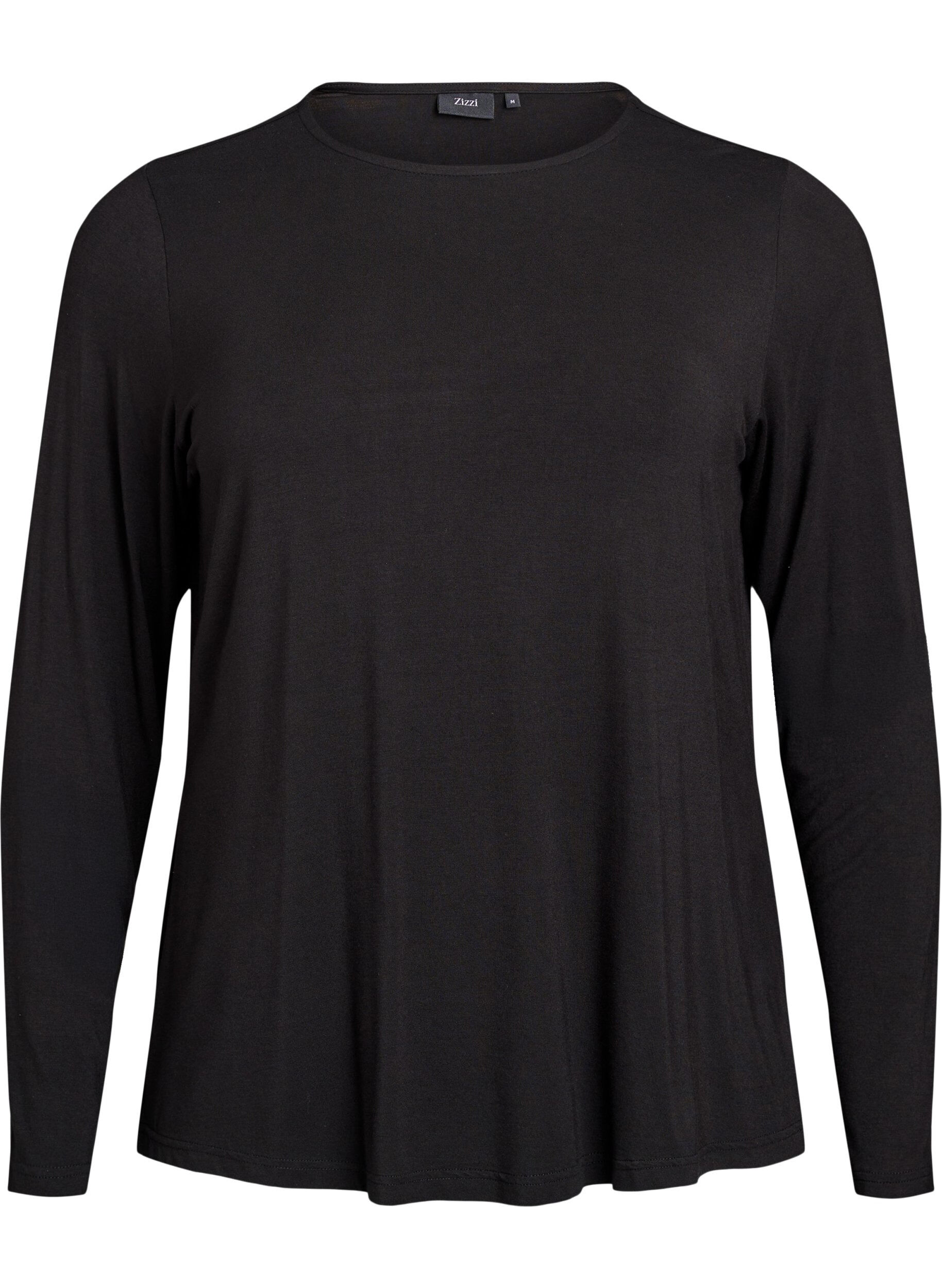 ZizziEnf&auml;rgad blus med l&aring;nga &auml;rmar, Svart, Packshot image number 0