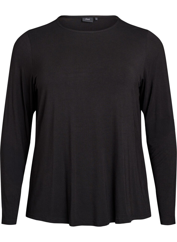 Enf&auml;rgad blus med l&aring;nga &auml;rmar, Svart, Packshot image number 0