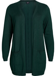 L&aring;ng stickad kofta i viskosblandning, Gr&ouml;n