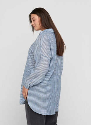 Lång randig skjorta i bomull, Country Blue Stripe, Model image number 1