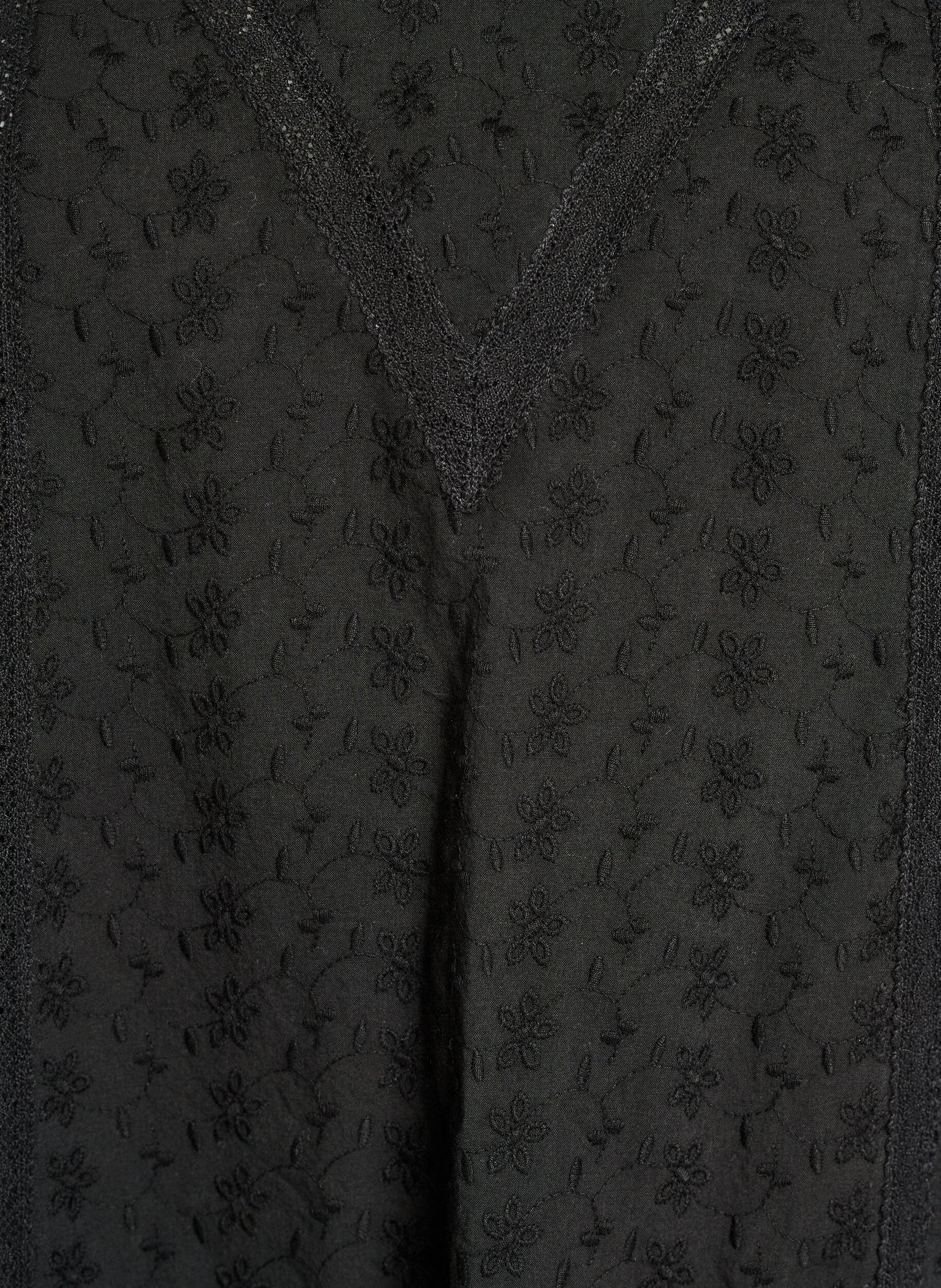 Zizzi Kn&auml;l&aring;ng kl&auml;nning i bomull med broderi och v-ringning, Svart, Packshot image number 2