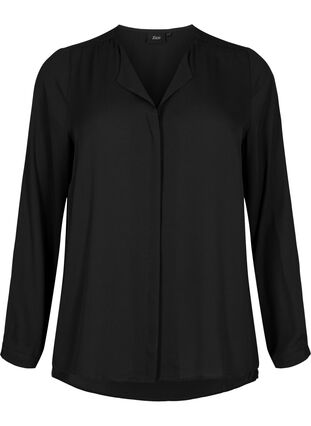 Enfärgad skjorta med V-ringning, Black, Packshot image number 0