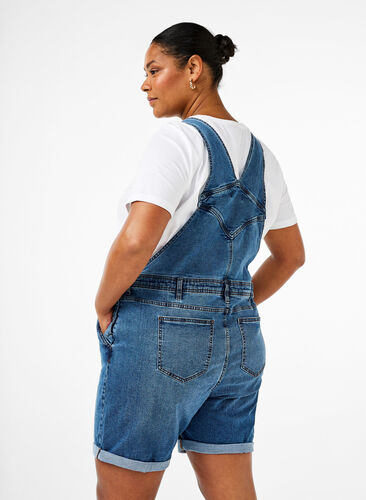 Denim overaller shorts, Light blue denim, Model image number 1