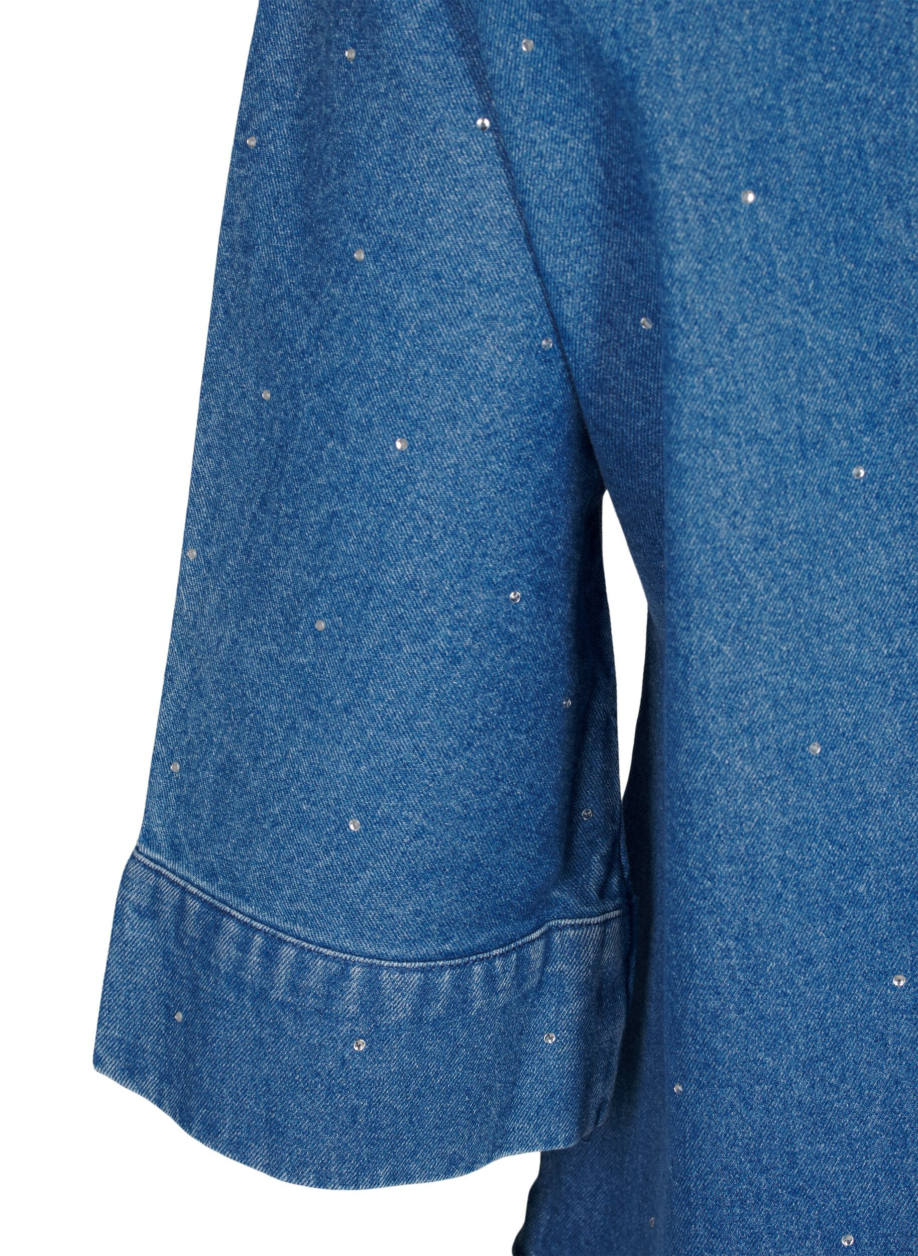 Zizzi Denimskjorta med strass och trekvarts&auml;rmar, Bl. Denim Rhinestone, Packshot image number 3
