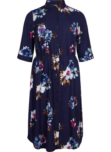 FLASH - Skjortklänning med blommönster, Big Blue Flower, Packshot image number 0