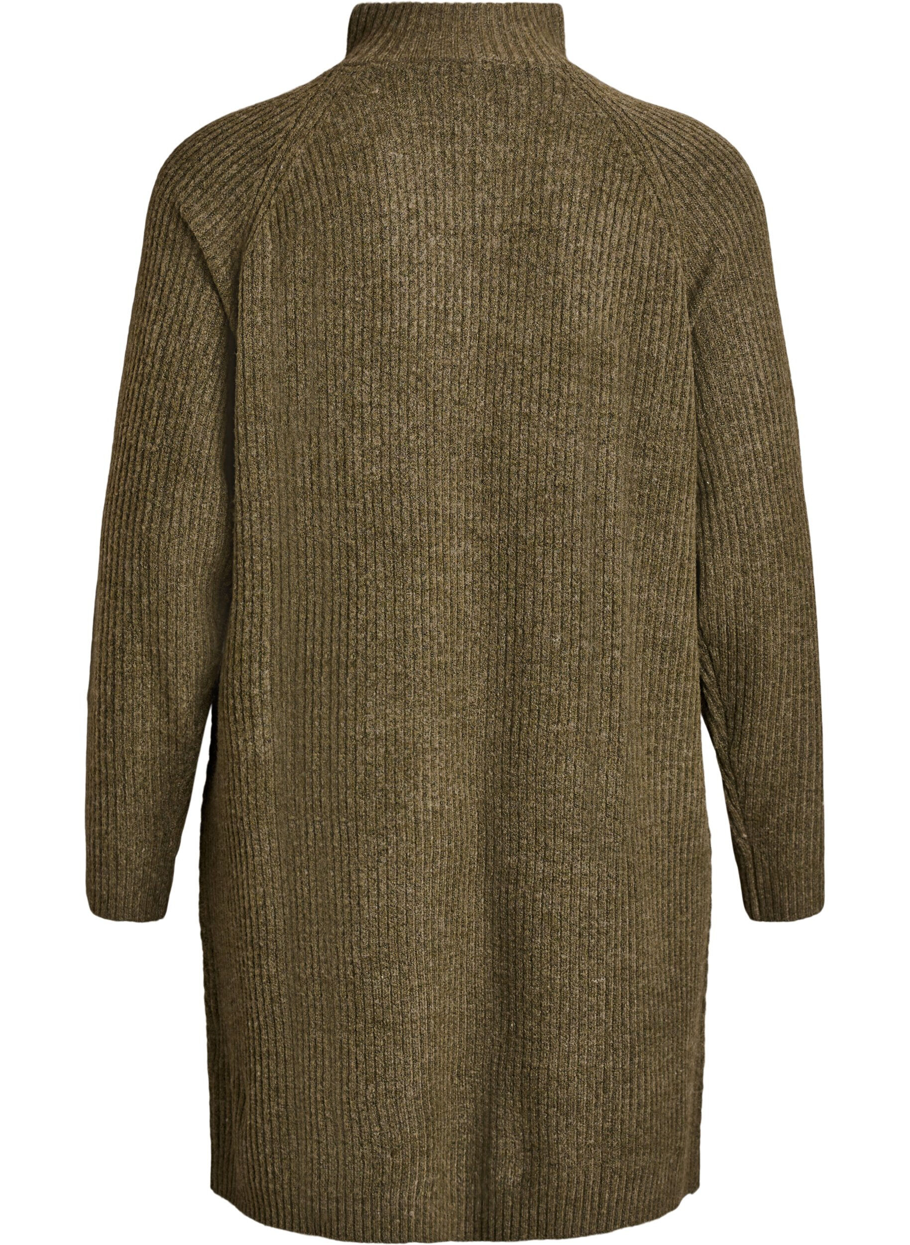 Zizzi Kn&auml;l&aring;ng stickad kl&auml;nning med h&ouml;g hals, Gr&ouml;n, Packshot image number 1