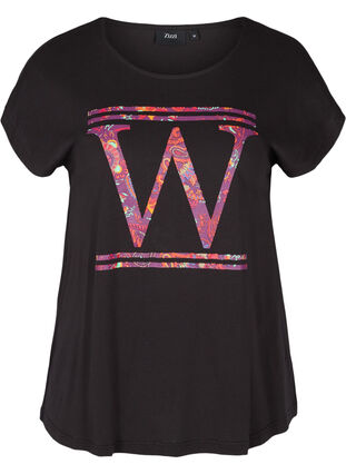 T-shirt i bomull med färgglatt tryck, Black W, Packshot image number 0
