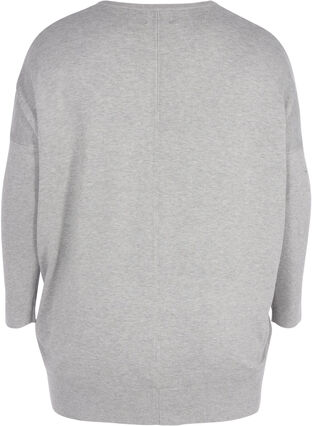 Lös stickad tröja med ribbkanter, Light Grey Melange, Packshot image number 1