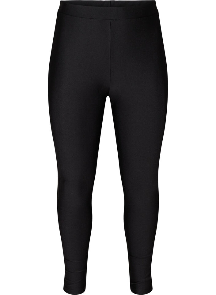 Croppade, glansiga leggings med bakfickor, Black, Packshot image number 0
