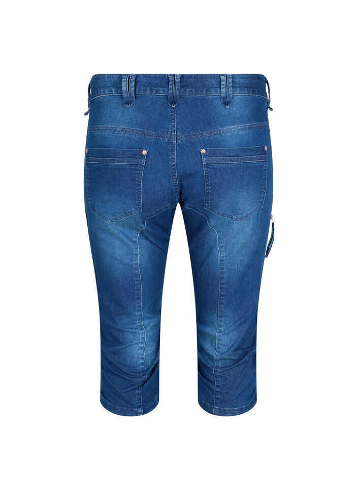 Caprijeans med smal passform och fickor, Bl&aring;, Packshot image number 1