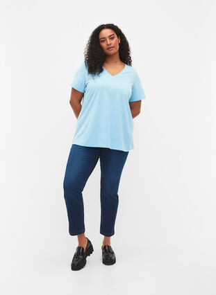 Kortärmad t-shirt med v-hals, Sky Blue, Model image number 2